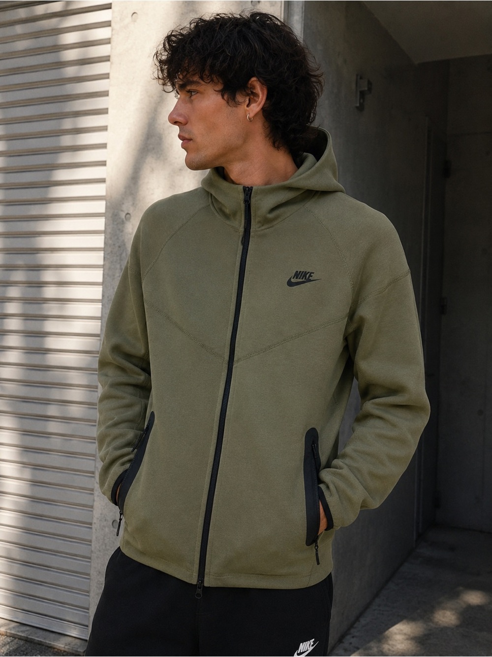 Nike Tech Fleece Windrunner Full Zip Hoodie Olive Green Men’s Medium M